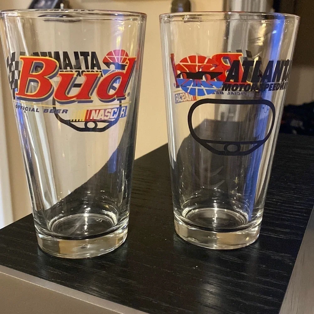 Nascar Bud Budweiser Vintage Atlanta Motor Speedway Racing Beer Glasses